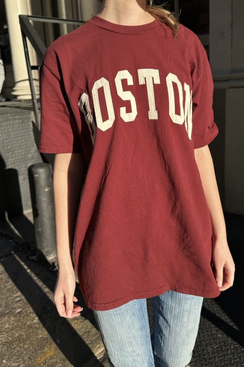 T-Shirt Brandy Melville Presley Boston Bordeaux | DFU-71887805